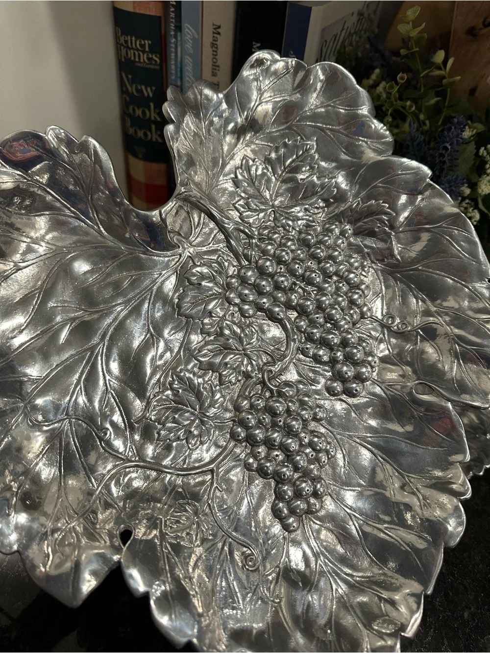 Arthur Court Aluminum Chip & Dip Platter Grape & Leaf Pattern
